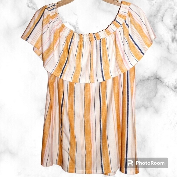 Lauren Conrad Ruffled Top Sleeveless Striped Blouse - Picture 1 of 6
